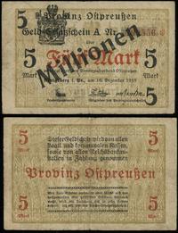 Prusy Wschodnie, 5 marek przedrukowane na 5 milionów marek, 10.12.1918