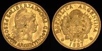 1 argentino = 5 peso 1887, złoto 8.05 g