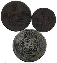 ZESTAW 3 MONET, Warszawa, 2 złote 1814, 3 grosze