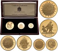 100, 50 i 25 funtów 1977, 3 złote monety wagi 31