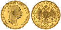 10 koron 1908, złoto 3.40 g, moneta jubileuszowa