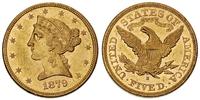 5 dolarów 1879/S, San Francisco, złoto 8.33 g