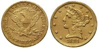5 dolarów 1881, Filadelfia, złoto, 8.28 g