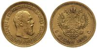 5 rubli 1889, Petersburg, złoto 6.44 g, Fr. 168,