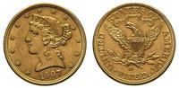 5 dolarów 1907/D, Denver, złoto 8.34 g