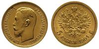 5 rubli 1904/AP, Petersburg, złoto 4.29 g, bardz