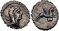 denar 79 pne, Rw: Skaczący Gryfon, Sear Papia 1