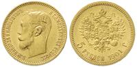 5 rubli 1901/FZ, Petersburg, złoto 4.29 g, bardz