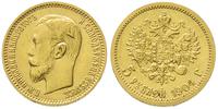 5 rubli 1904/AP, Petersburg, złoto 4.30 g, piękn