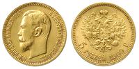 5 rubli 1909/EB, Petersburg, złoto 4.30 g, piękn