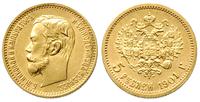 5 rubli 1901/FZ, Petersburg, złoto 4.30 g, bardz