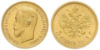 5 rubli 1903/AR, Petersburg, złoto 4.29 g, piękn