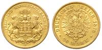 20 marek 1878/J, Hamburg, złoto 7.91 g, Jaeger 2