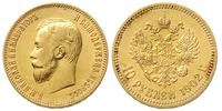10 rubli 1902/AP, Petersburg, złoto 8.60 g, pięk