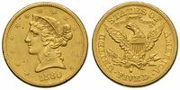 5 dolarów 1880 S, San Francisco, złoto 8.34 g