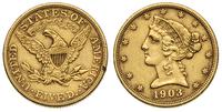 5 dolarów 1903, Filadelfia, zapiłowane na rewers