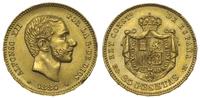 25 peset 1884 M, Madryt, złoto 8.05 g, uderzenia