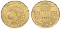 10 franków 1922/B, Berno, złoto 3.22 g, piękne, 