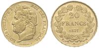 20 franków 1837/W, Lille, złoto 6.38 g, rzadszy 