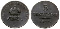 3 centesimi 1822 V, Wenecja, miedź, ciemna patyn