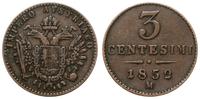 3 centesimi 1852 M, Mediolan, miedź, Pagani 245,