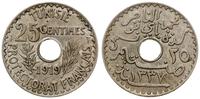 Tunezja, 25 centymów, AH 1337 (AD 1919)
