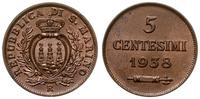 5 centesimi 1938, Rzym, brąz, KM 12