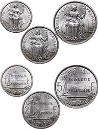 zestaw 3 monet 1965, Paryż, 1 frank, 2 franki, 5