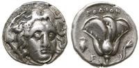 didrachma III-II w. pne, Aw: Głowa Heliosa trzy-