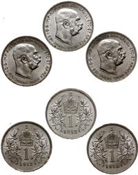 Austria, zestaw: 3 x 1 korona, 1912, 1913, 1914