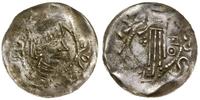 denar XI w., Aw: Popiersie w wysokiej koronie w 