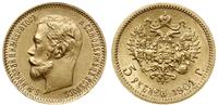 5 rubli 1901 ФЗ, Petersburg, złoto, 4.30 g, ładn