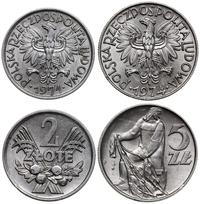 zestaw 2 monet, Warszawa, 2 złote 1971 oraz 5 zł