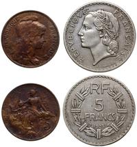 zestaw 4 monet, Paryż, 5 centymów 1905, 20 centy