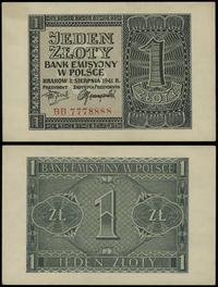 1 złoty 1.08.1941, seria BB, numeracja 7778888, 
