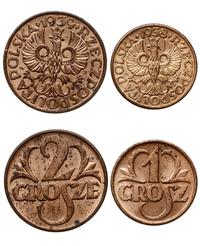 zestaw 2 monet, Warszawa, 1 grosz 1938 i 2 grosz