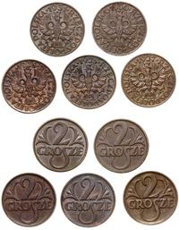 Polska, zestaw 5 x 2 grosze, 1925, 1927, 1928, 1930, 1931