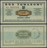 bon na 1 cent 1.07.1969, seria GL, numeracja 068