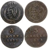 zestaw 2 x 3 grosze 1811 IS, 1812 IB, Warszawa, 