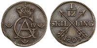 1/12 skillinga 1803, Avesta, moneta wybita z koń