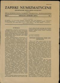 wydawnictwa polskie, Zapiski Numizmatyczne, rok I, nr 1, Wrocław, kwiecień 1949