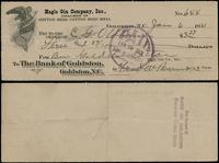 Stany Zjednoczone Ameryki (USA), czek bankowy na 3 dolary i 27 centów, 6.01.1921