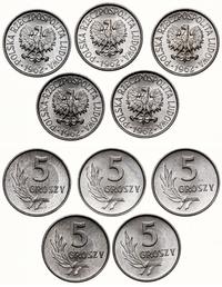 zestaw 5 x 5 groszy 1962, Warszawa, aluminium, r