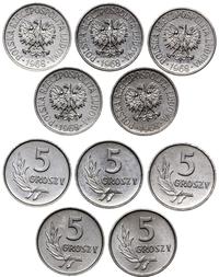 zestaw 5 x 5 groszy 1968, Warszawa, aluminium, r
