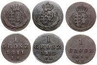 Polska, zestaw: 3 x 1 grosz, 1811, 1812, 1814