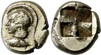 hekte 500–450 pne, Aw: Głowa Ateny w lewo, niżej