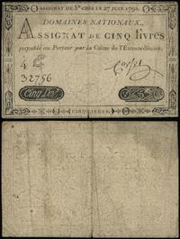 Francja, asygnata na 5 lirów, 27.06.1792