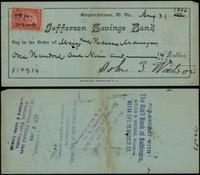Stany Zjednoczone Ameryki (USA), czek bankowy na 109 dolarów i 14 centów, 31.09.1900