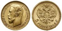 5 rubli 1904 AP, Petersburg, złoto, 4.30 g, pięk