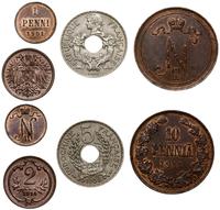 zestaw 4 monet, w zestawie: 1 penni 1901, 10 pen